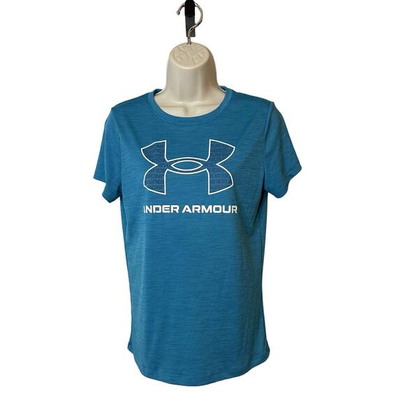 Under Armour HeatGear Blue Logo Tee Womens S Everyday Active Gift - Picture 1 of 4
